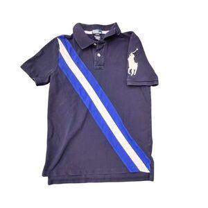 Polo Ralph Lauren Polo Shirt Boys Large 14/16 Blue Big Pony Collared Stripes